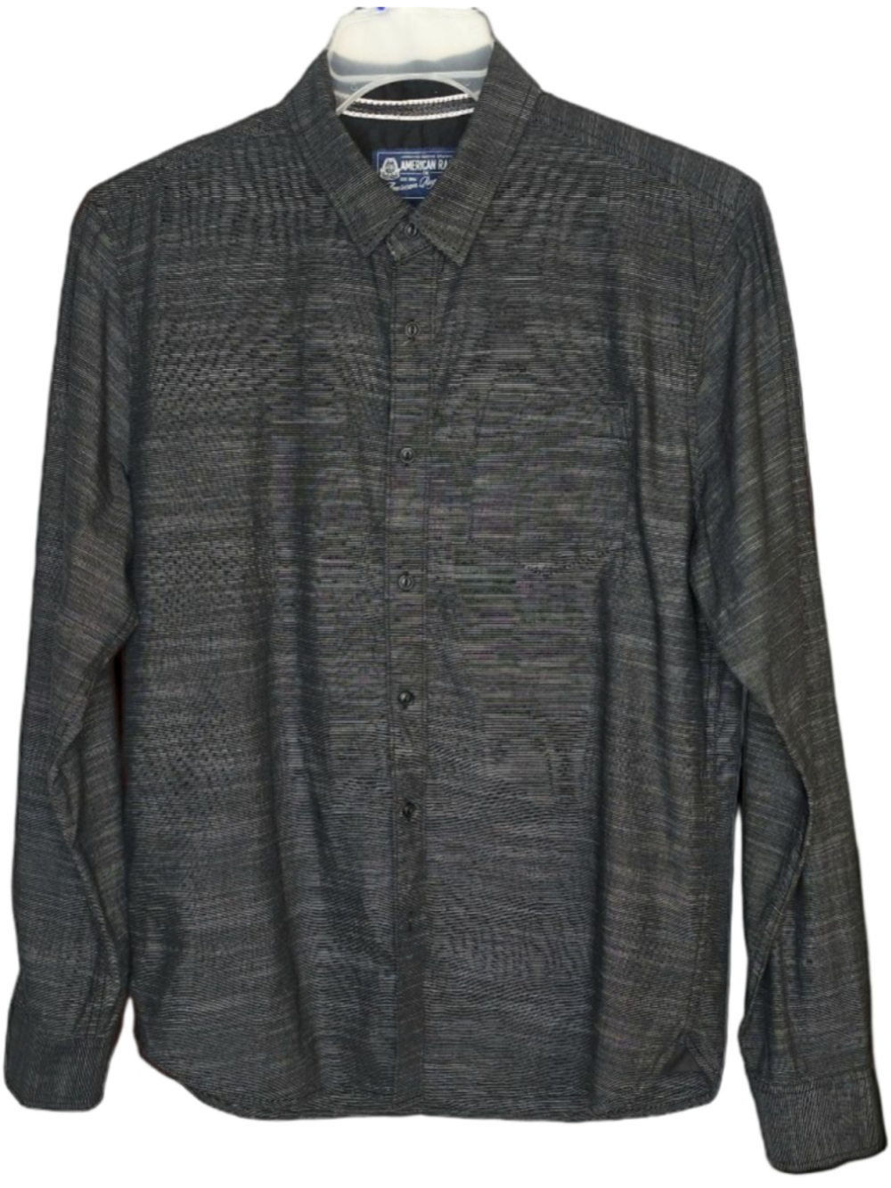 American Rag Shirt Mens M Black Gray Striped Button Down Cotton Casual Pocket